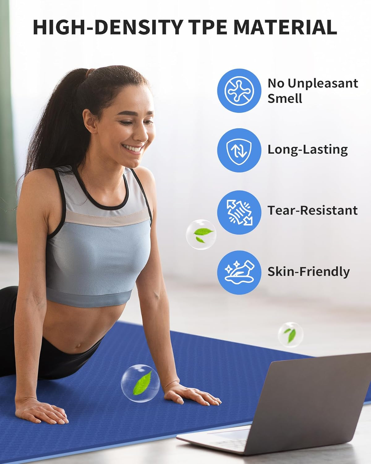 Large Yoga Mat (6'X 4'), Extra Wide Workout Mat for Men and Women, 0.24''/0.32''/0.4''/0.48'' Thick Exercise Fitness TPE Mat for Home Gym, Yoga, Pilates, Workout (Barefoot Exercise)